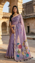 Vastranavya Lavender Muga Cotton Meenakari & Azarakh Pallu Saree with Contrast Blouse