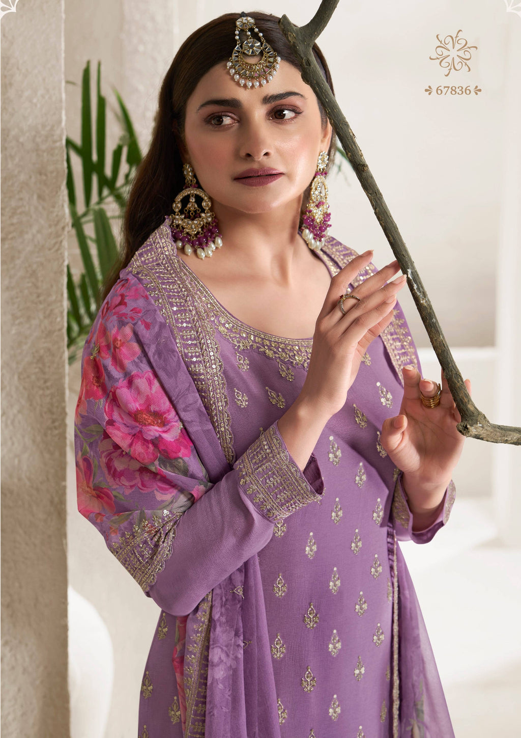 Anaita Purple Embroidered Viscose Chinon Salwar Suit