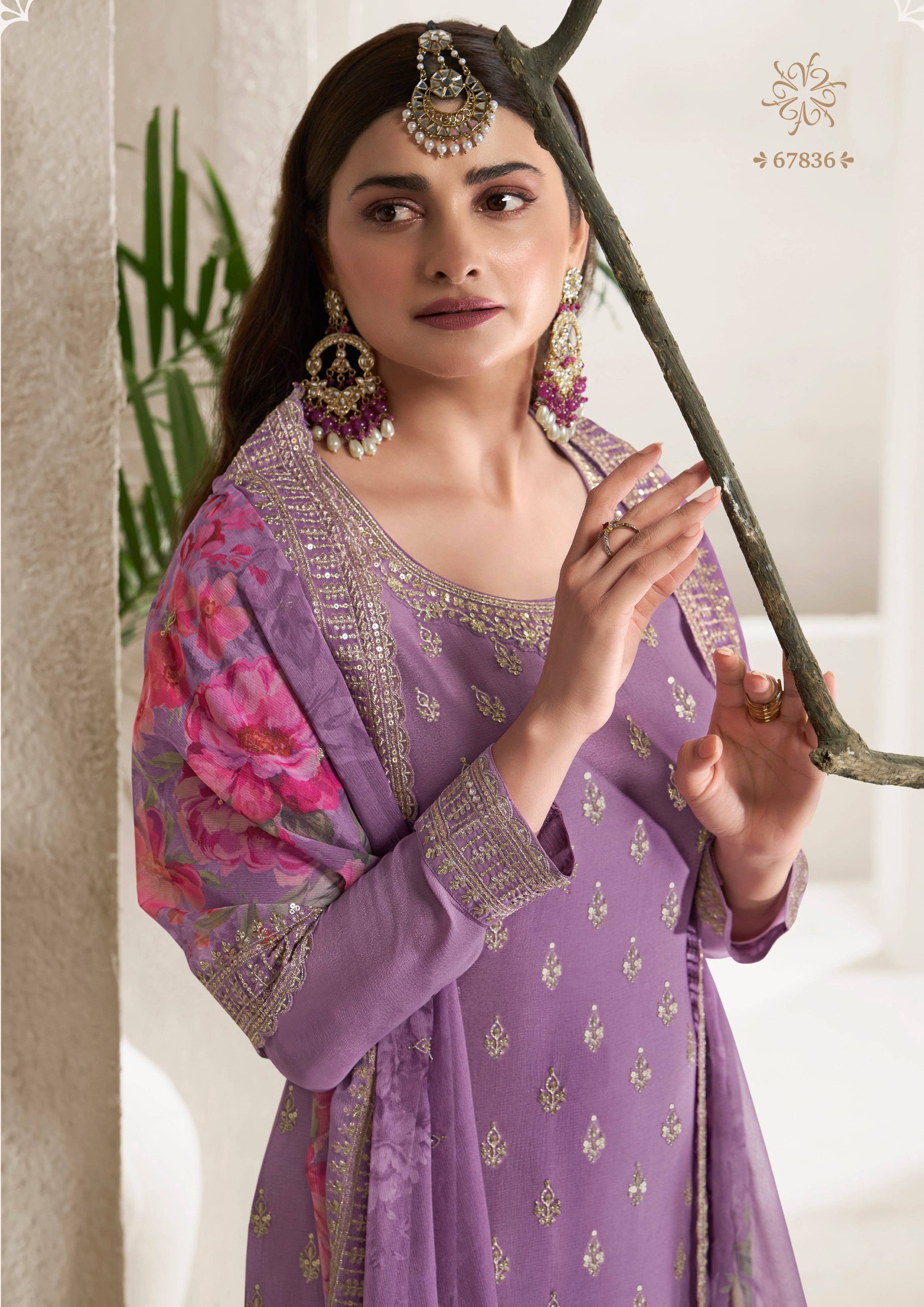 Anaita Purple Embroidered Viscose Chinon Salwar Suit