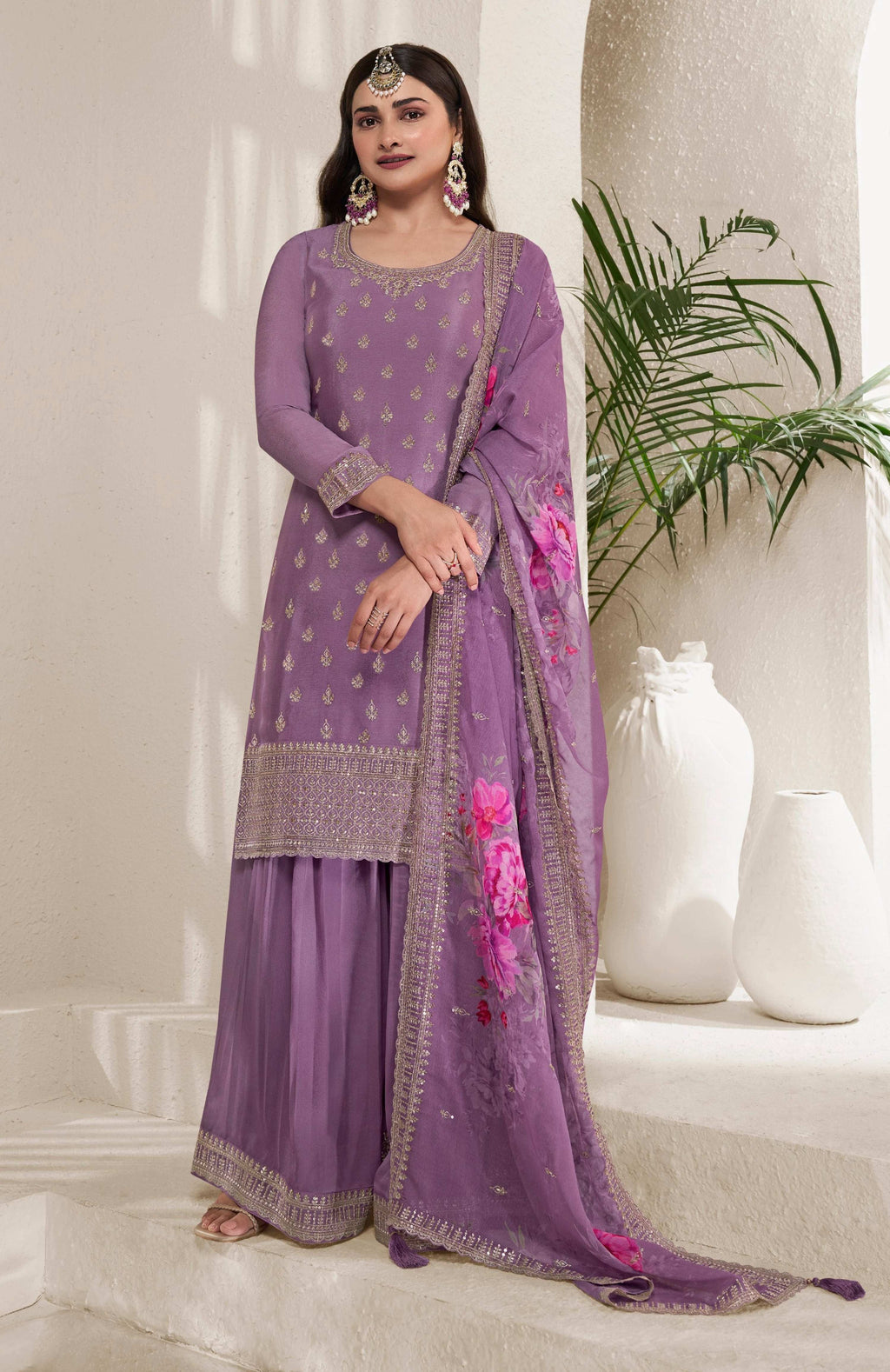 Anaita Purple Embroidered Viscose Chinon Salwar Suit