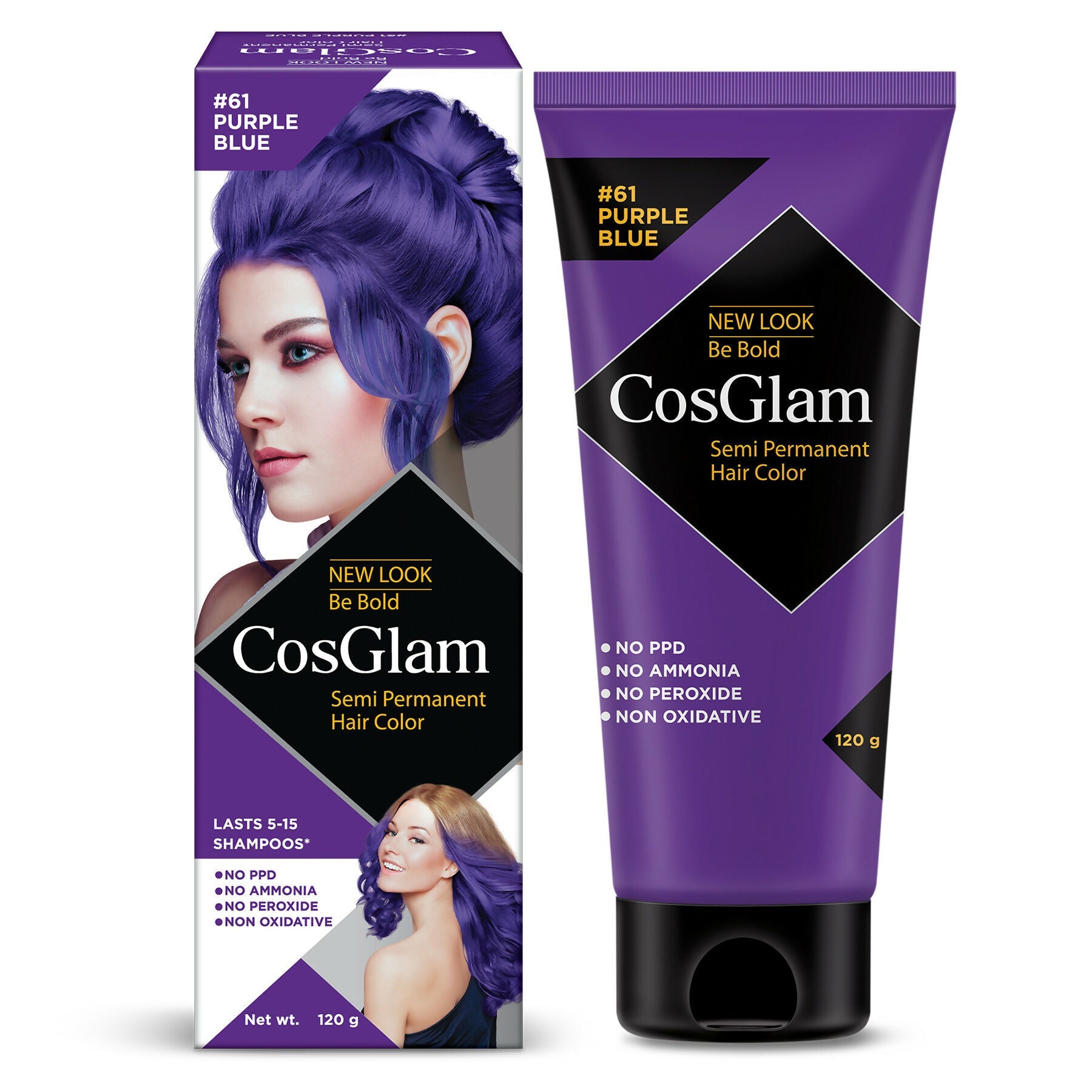 Cosglam Semi Permanent Hair Color for Women & Men (#61 Purple Blue)