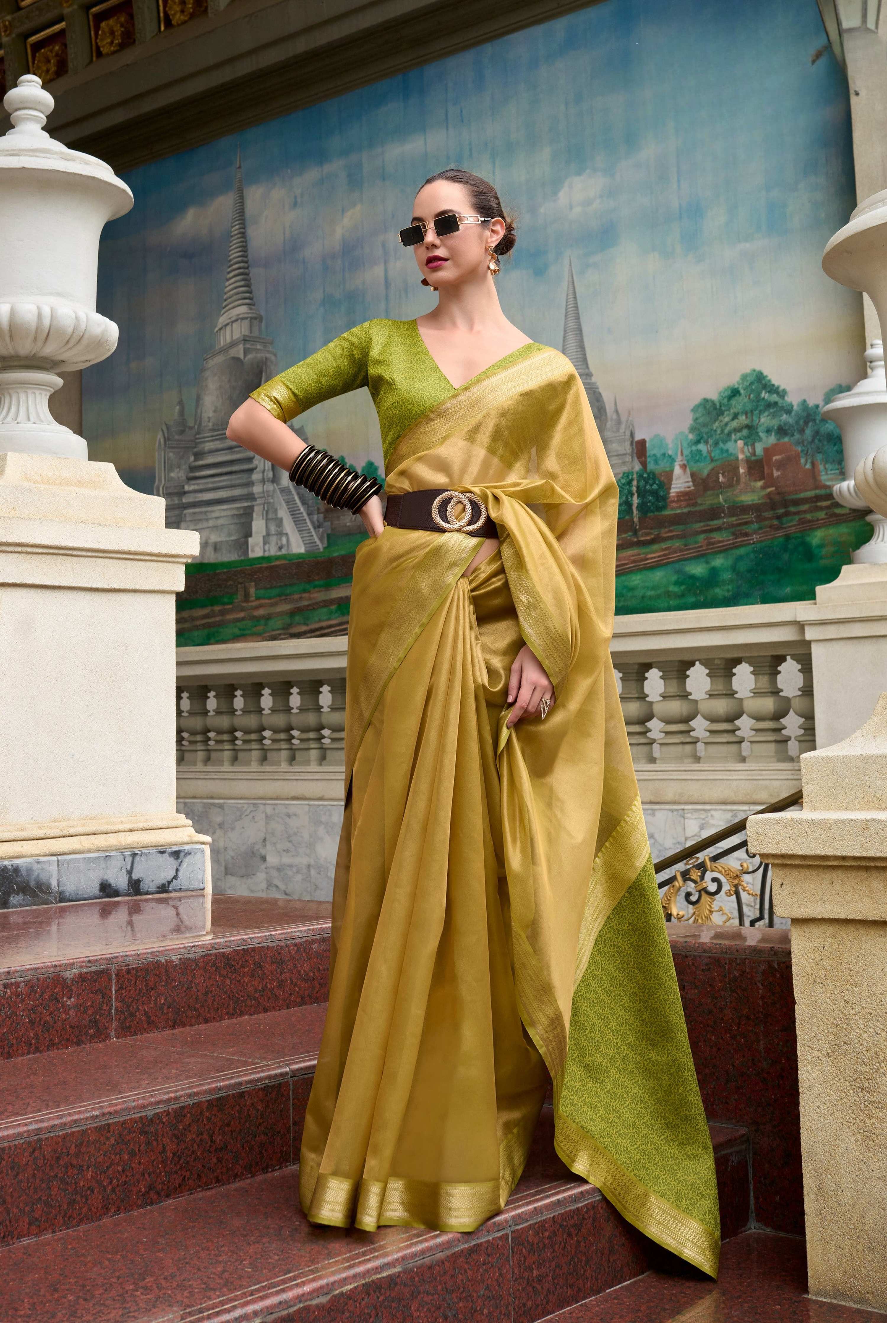 Anaita Green Designer Weaving Pure Tissue Saree With Blouse
