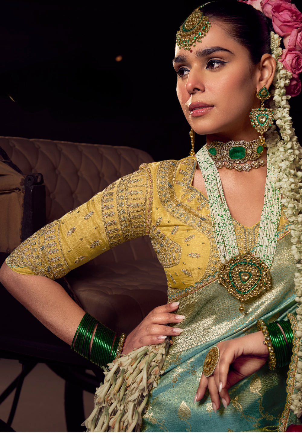 Anaita Sea Green Viscose Tissue Has Worked Pallu Saree With Embroidered Blouse Piece