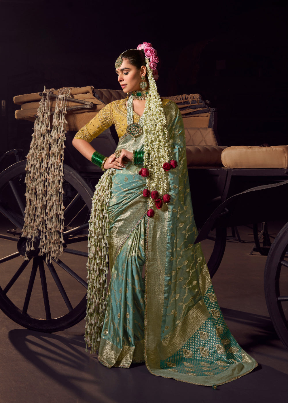 Anaita Sea Green Viscose Tissue Has Worked Pallu Saree With Embroidered Blouse Piece