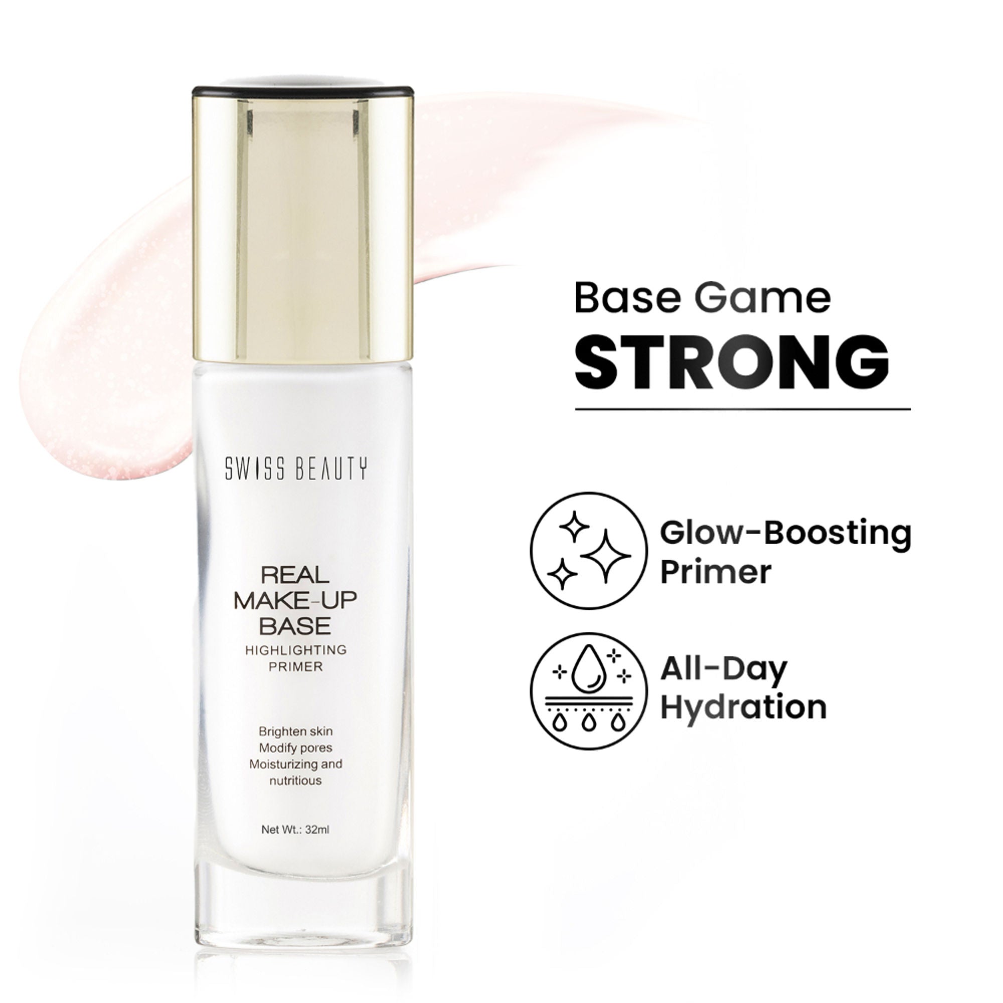 Swiss Beauty Real Make-Up Base Highlighting Primer , Brighten Skin , Modify Pore - N03 Pink Tint