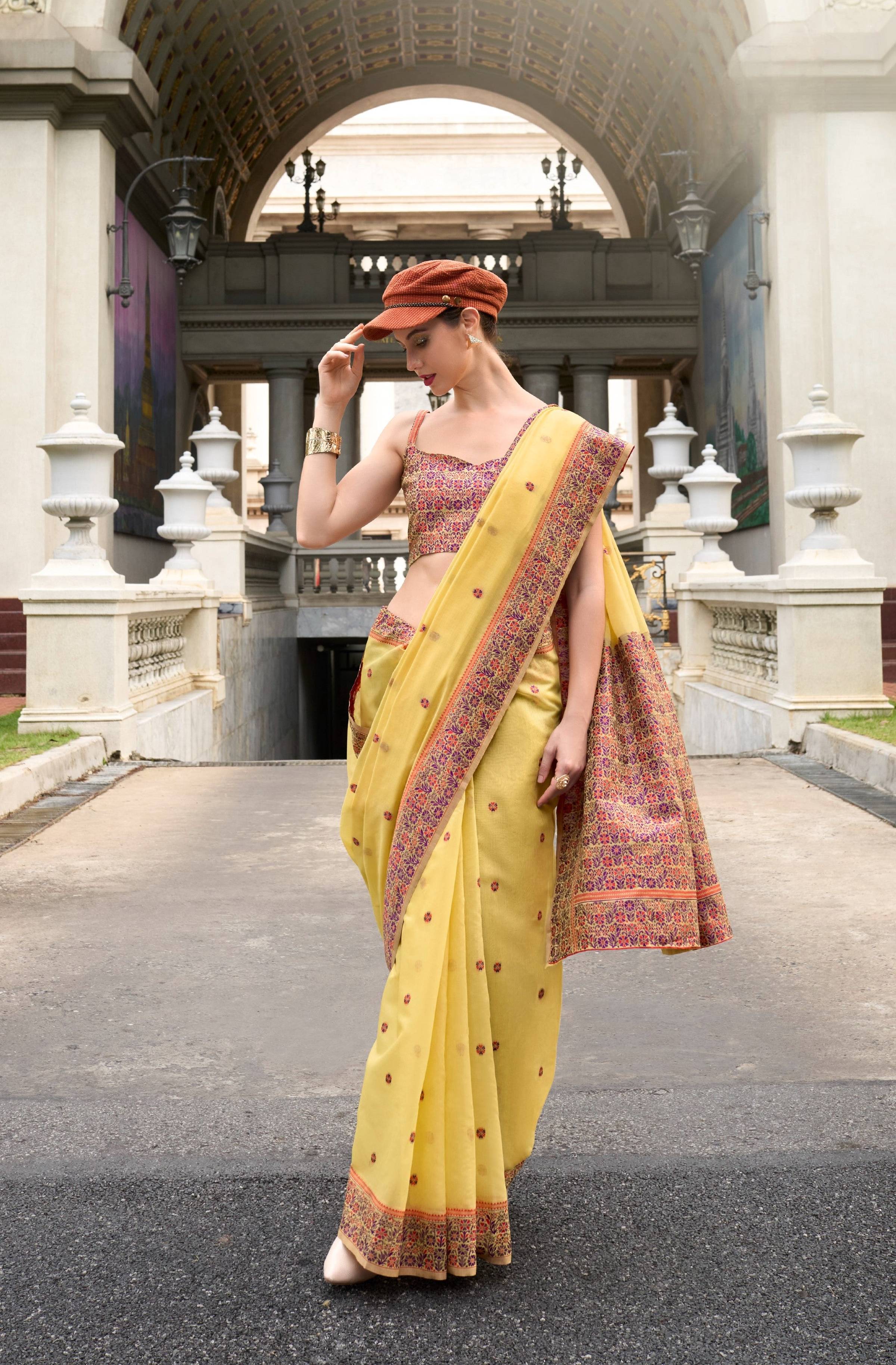 Anaita Yellow Designer Weaving Soft Linen Saree With Blouse