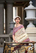 Anaita White Designer Weaving Soft Linen Saree With Blouse