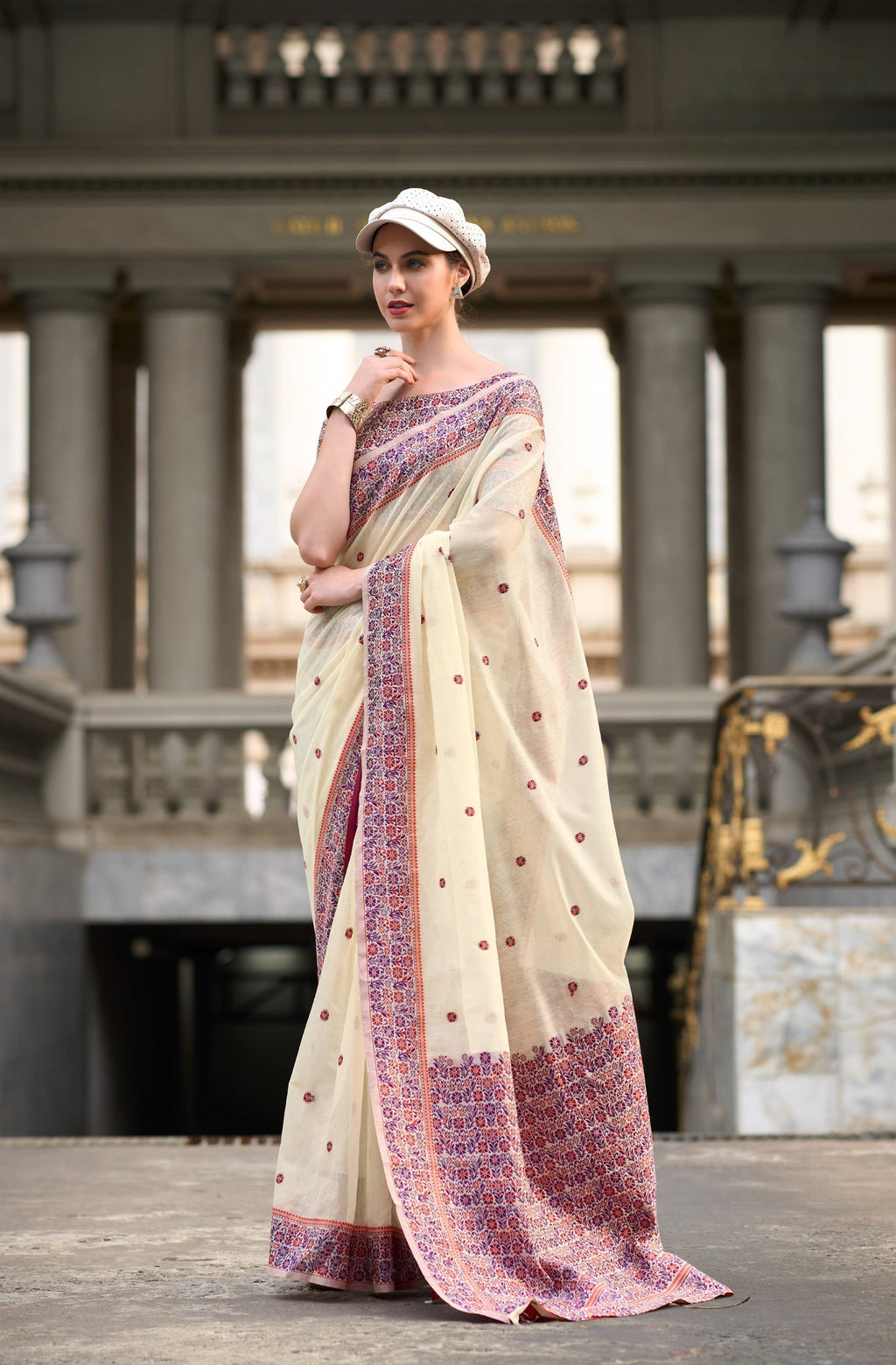 Anaita White Designer Weaving Soft Linen Saree With Blouse
