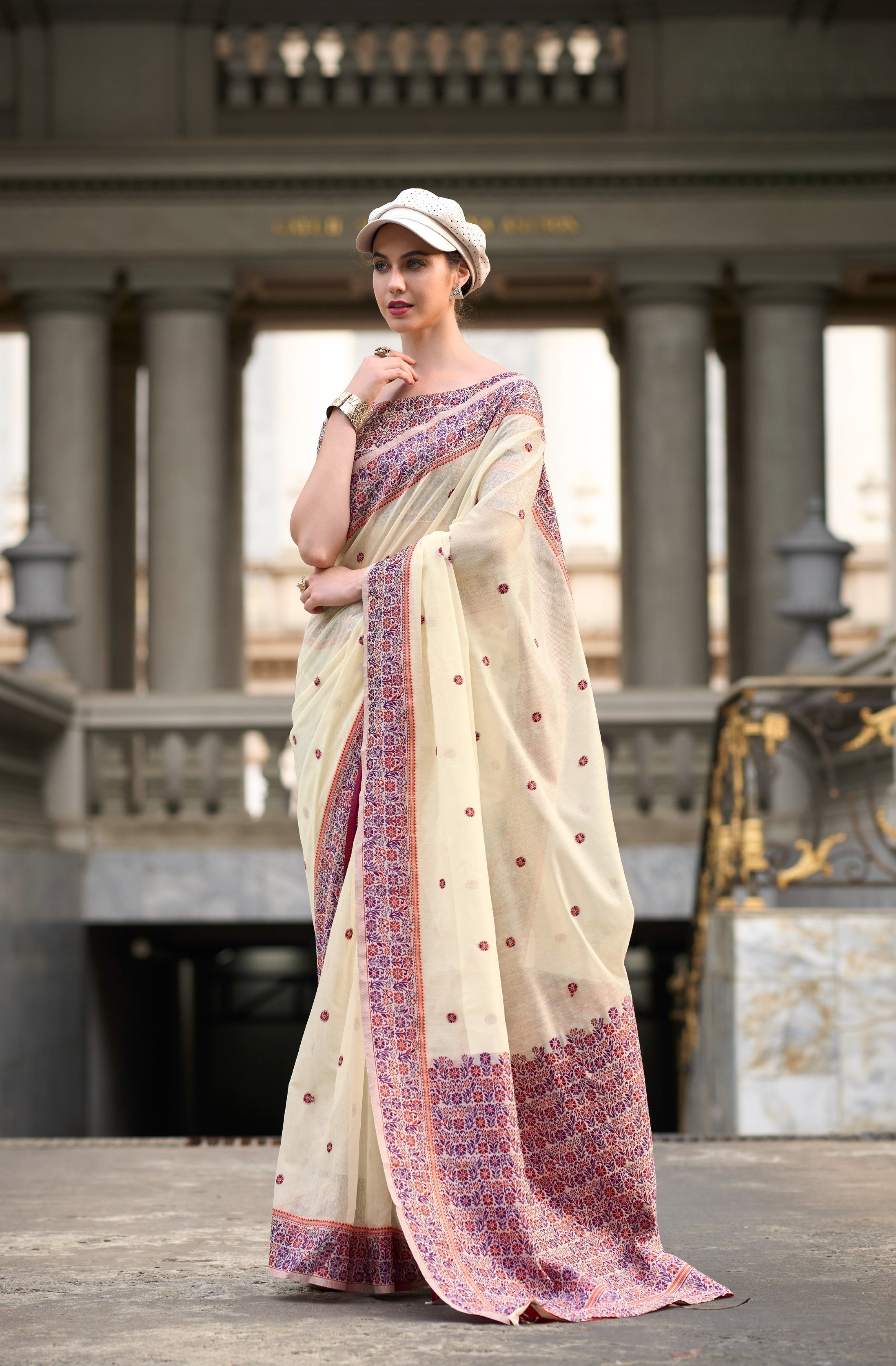 Anaita White Designer Weaving Soft Linen Saree With Blouse