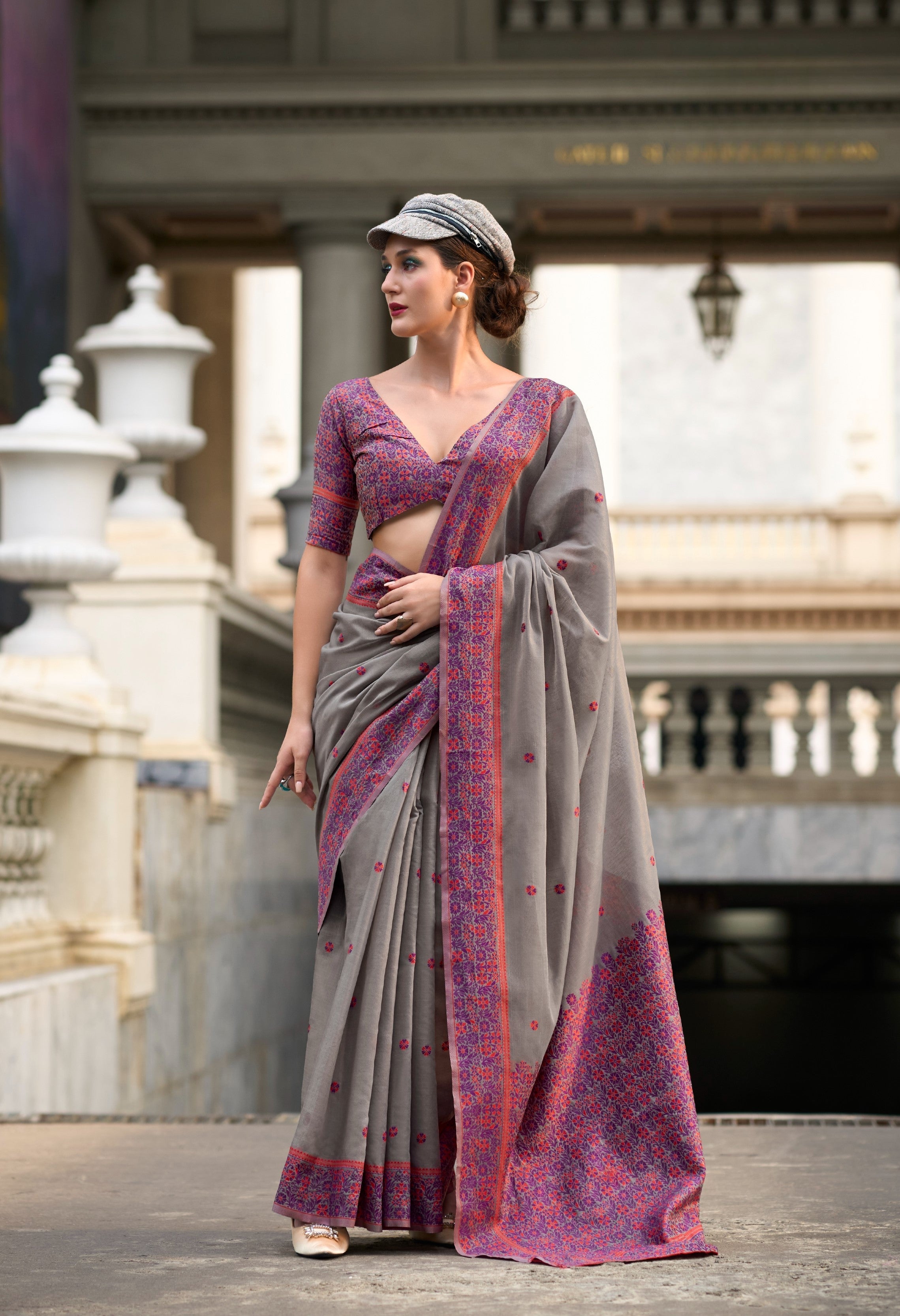 Anaita Grey Designer Weaving Soft Linen Saree With Blouse