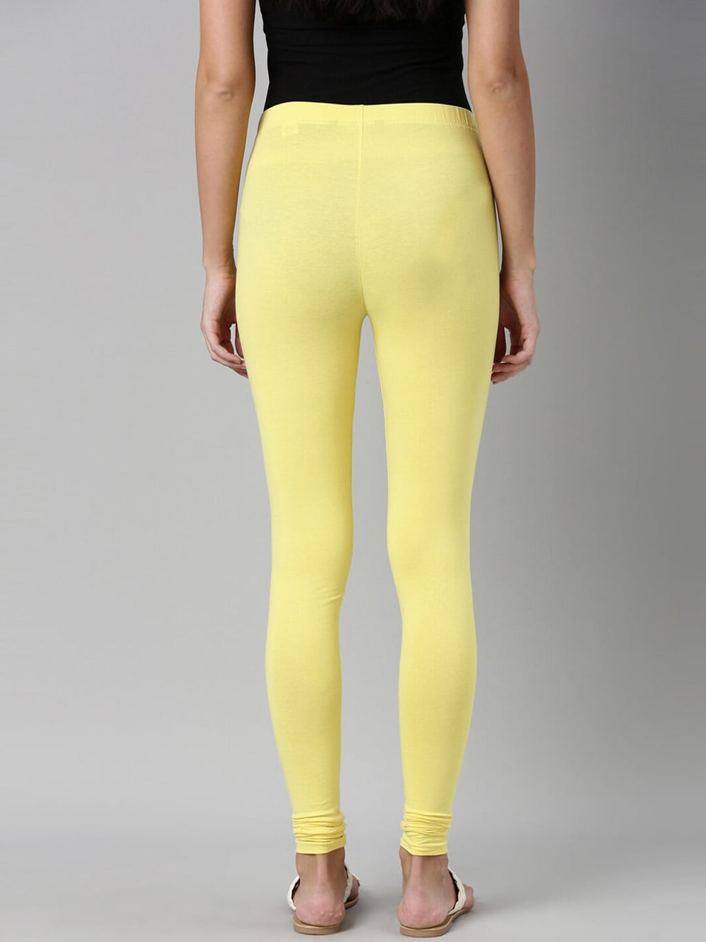 Souchii Yellow Solid Slim-Fit Churidar-Length Leggings