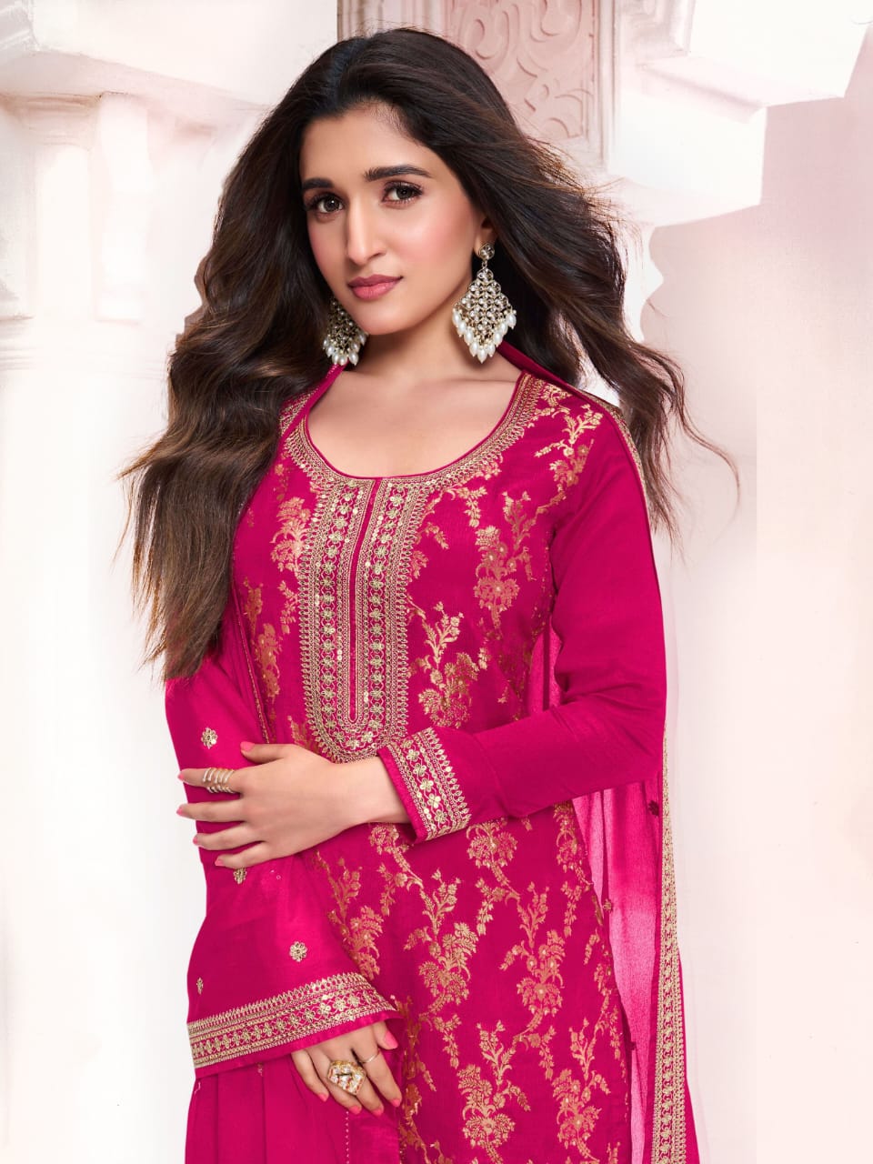 Anaita Rani Pink Dola Silk Thread Sequence Embroidered Salwar Suit