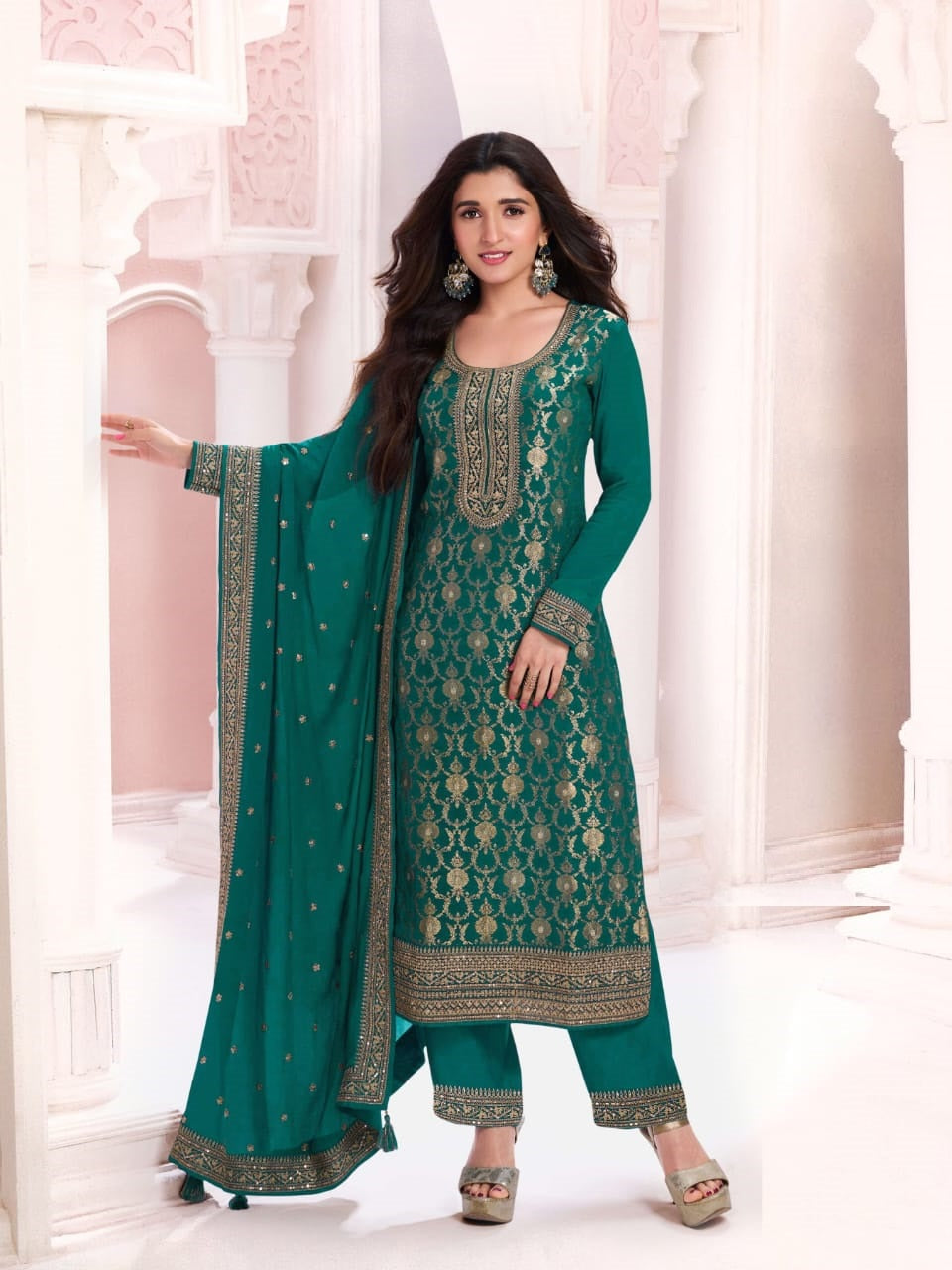 Anaita Dark Green Dola Silk Thread Sequence Embroidered Salwar Suit