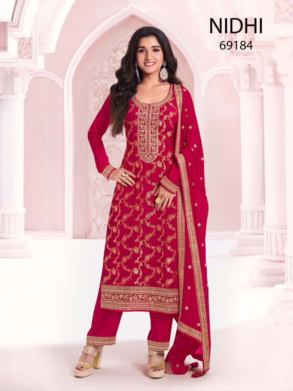 Anaita Red Dola Silk Thread Sequence Embroidered Salwar Suit