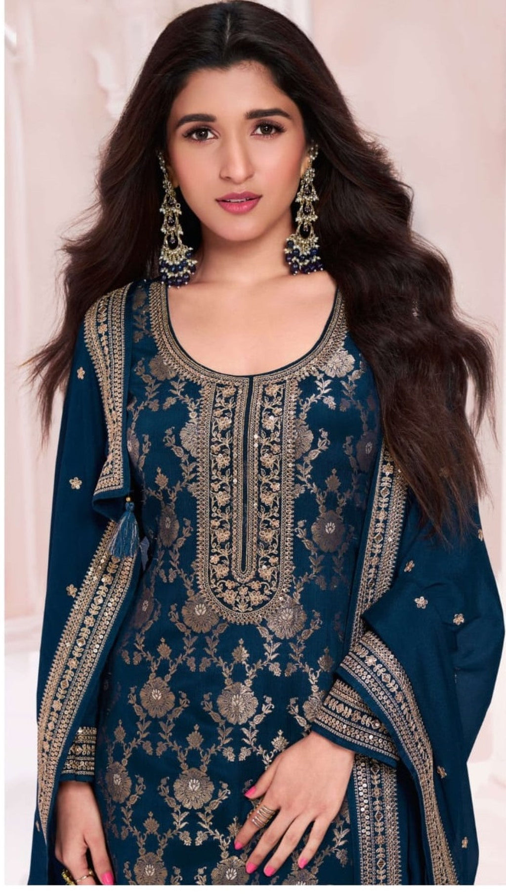 Anaita Navy Blue Dola Silk Thread Sequence Embroidered Salwar Suit