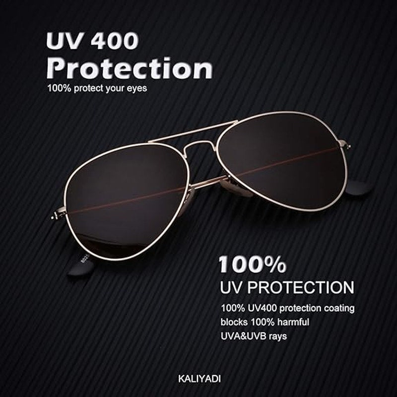 New 3-Pack Kaliyadi Mens Black Brown Gray Classic Aviator UV Blocking Sunglasses