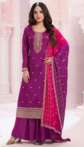 Anaita Purple Premium Embroidered Vichitra Silk Salwar Suit