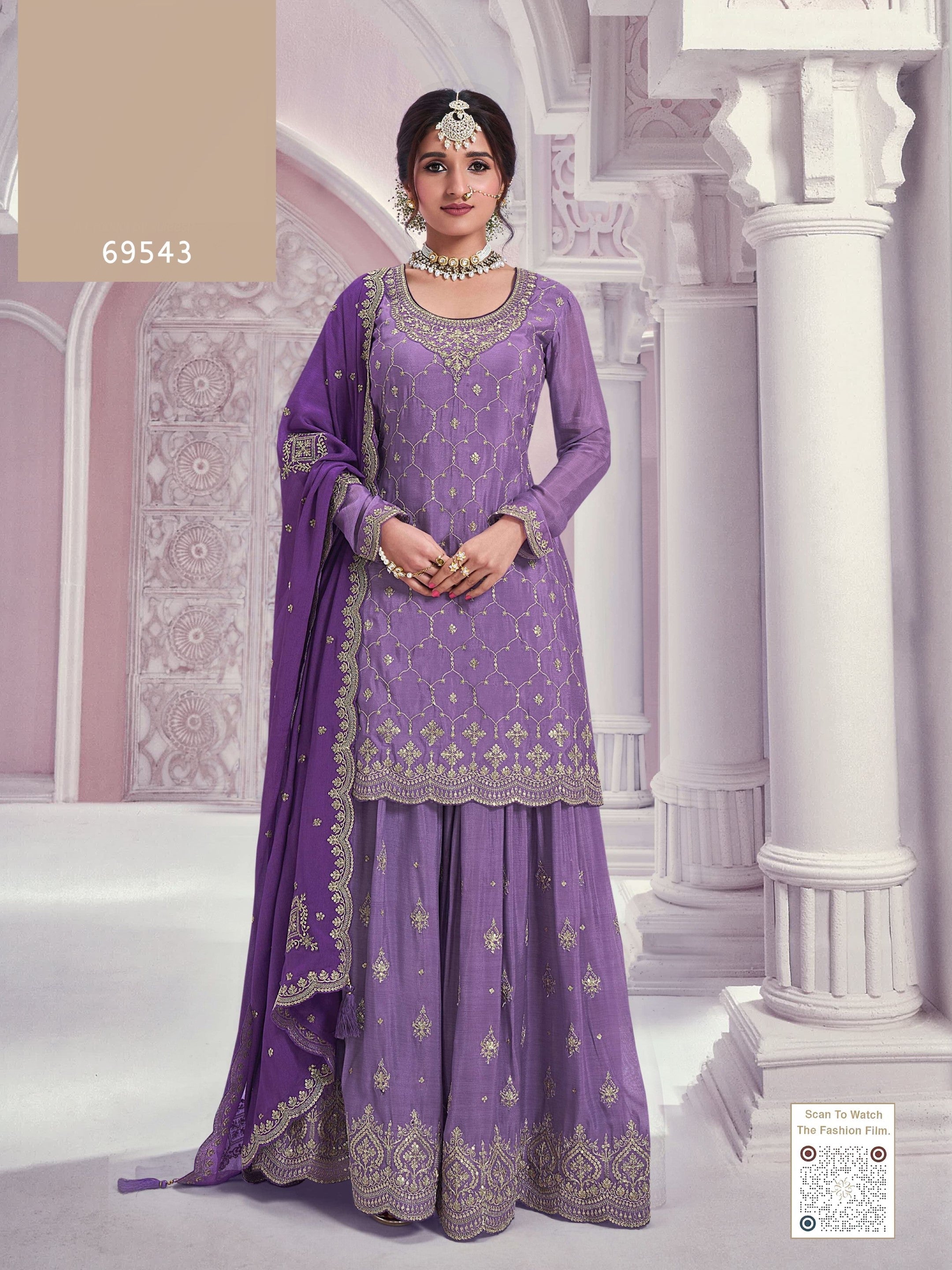 Anaita Lavender Chinon Sequence Embroidered Readymade Salwar Suit