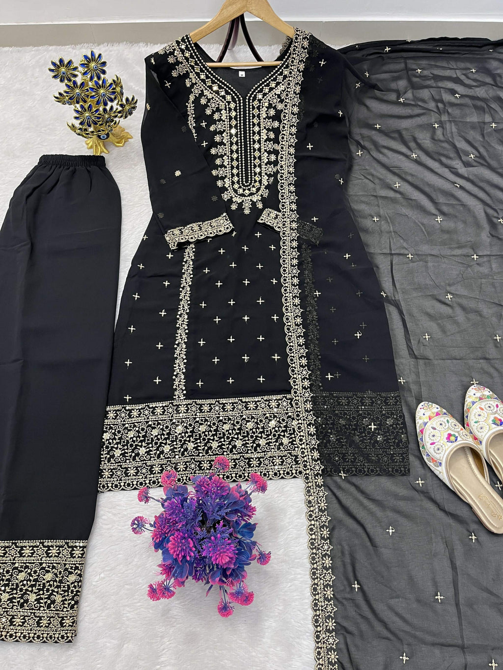 Teeya Creation Black Color Faux Georgette Embroidery Work Party Wear Salwar Suit