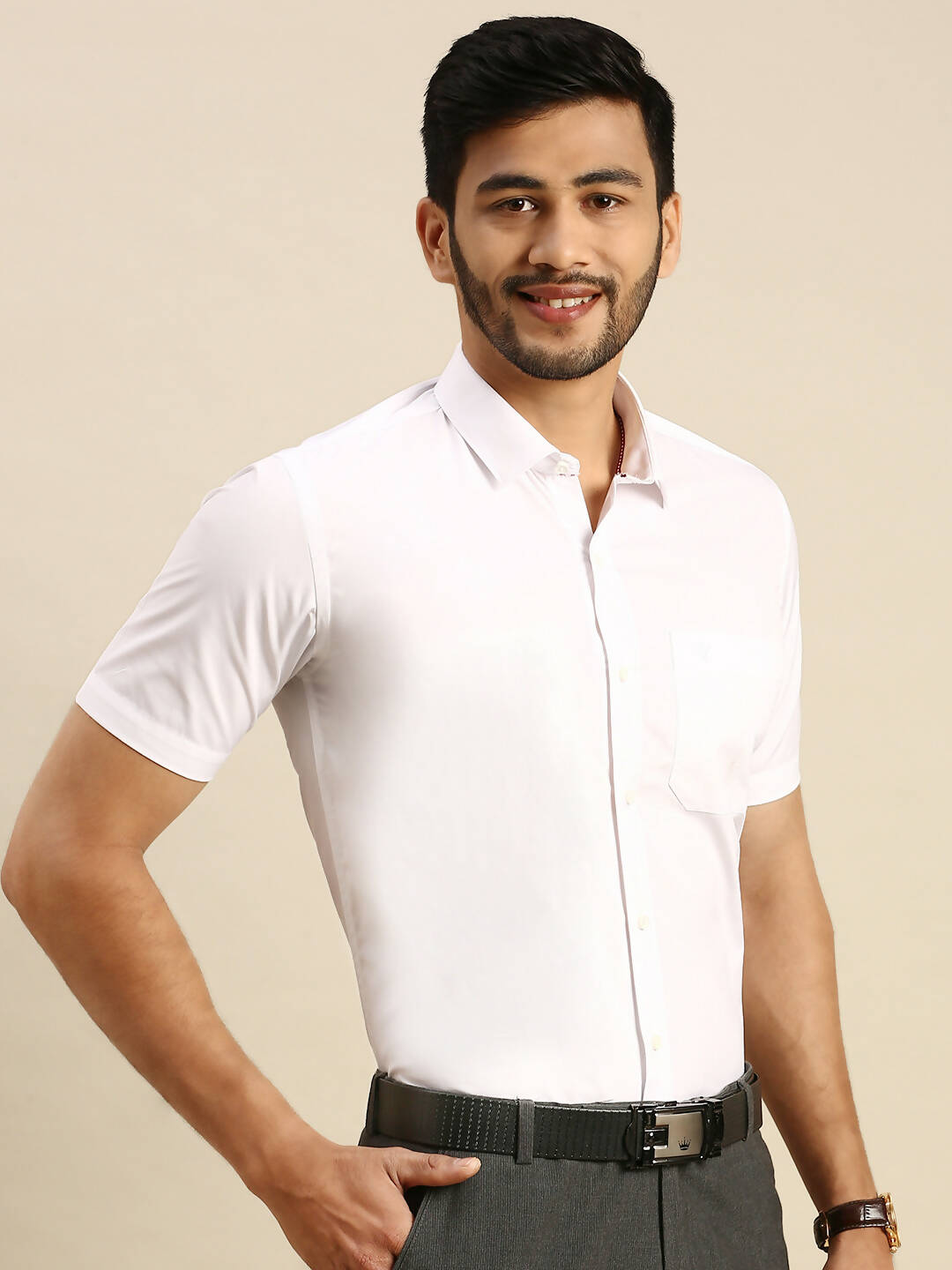 Ramraj Cotton Mens Half Sleeve Formal 100 % Cotton White Shirt