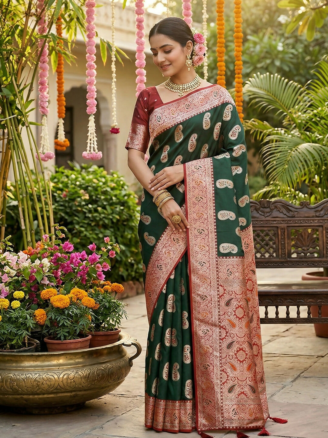 Shree Shyam Fashion Green Silk Blend Saree