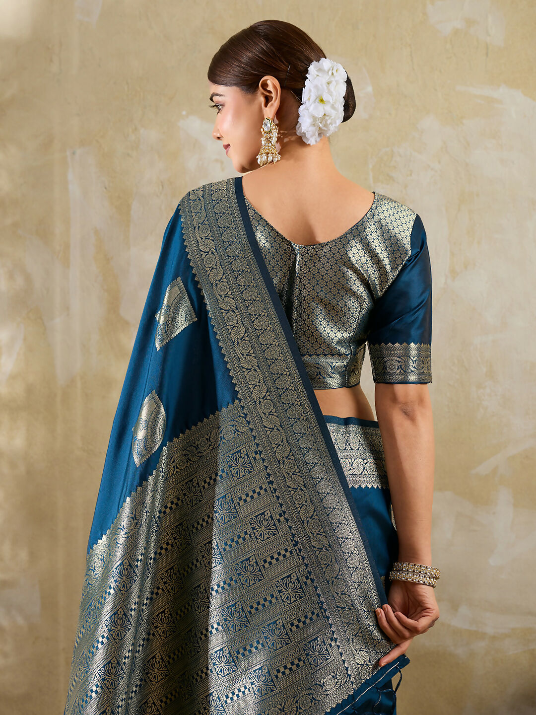 Shree Shyam Fashion Teal Blue Silk Blend Saree