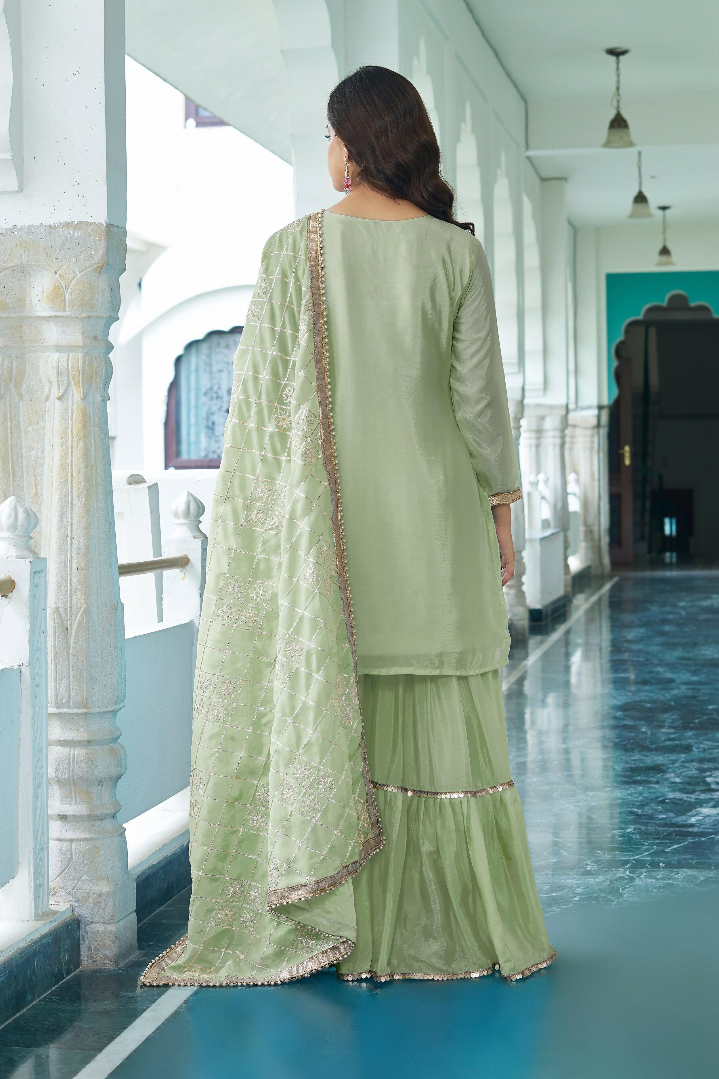 Joban Fashion Pista Kurta Set Chinon Silk Embroidery Sequence Work