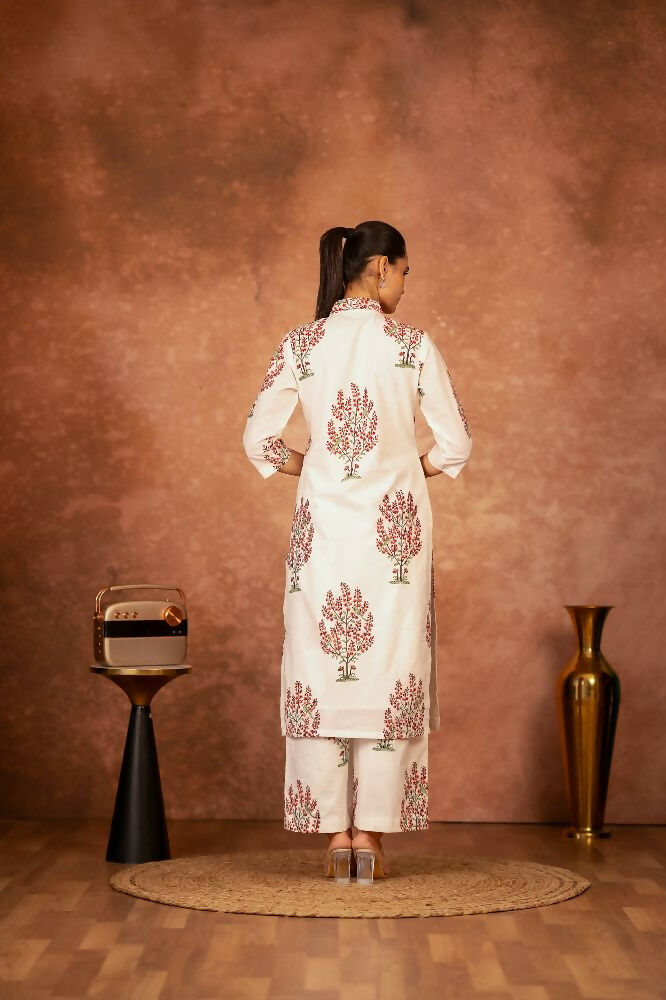 Joban Fashion Off White Pink Hand Block Printed Cotton Suit Set