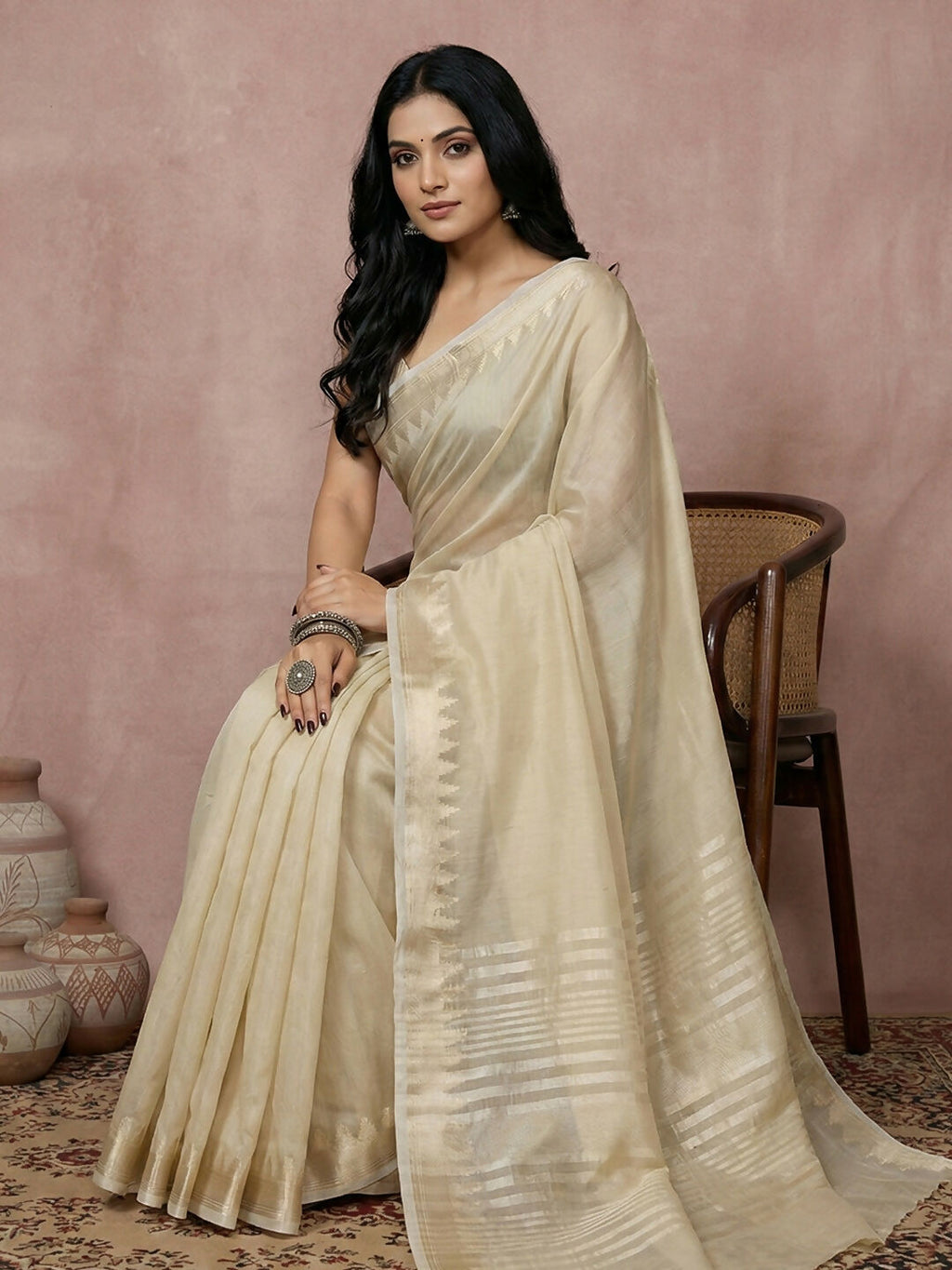 Shree Shyam Fashion Cream Cotton Saree