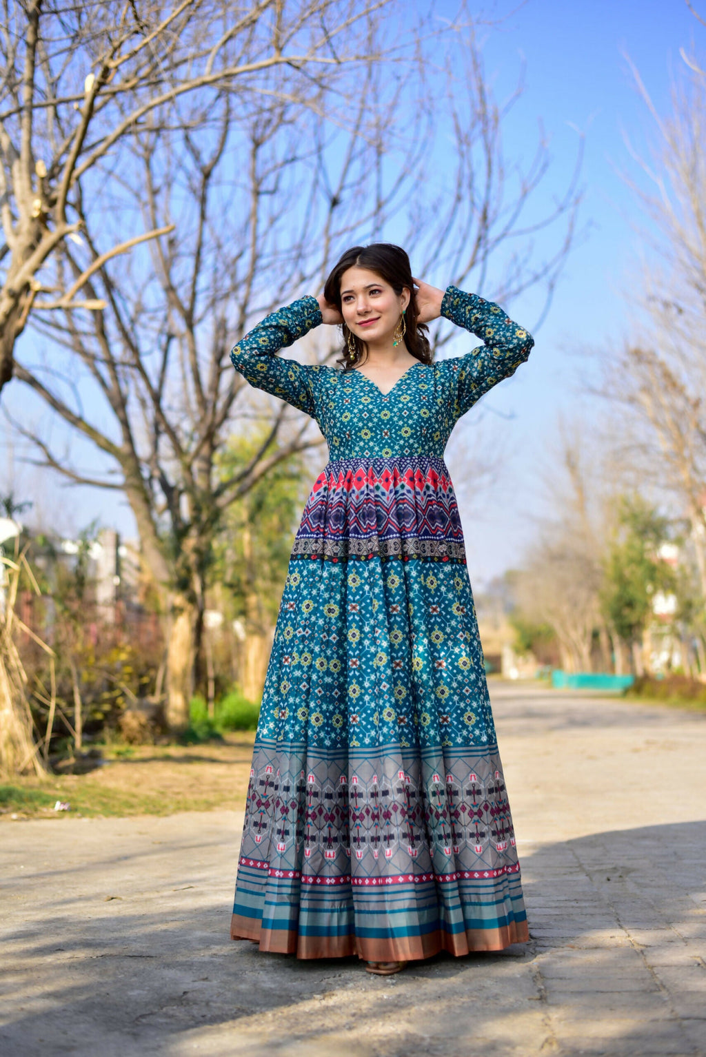 Aayaa Pure Chanderi Gown With Heavy Digital Print - Multi Color