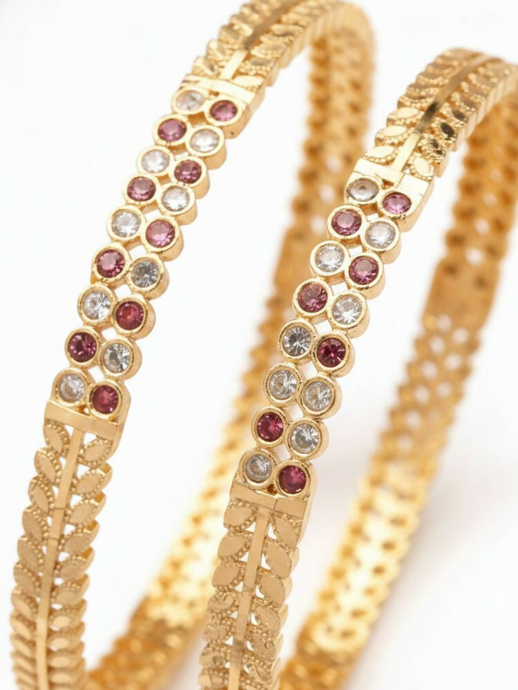 NVR Women Set of 2 Gold Plated CZ Stone Bangle