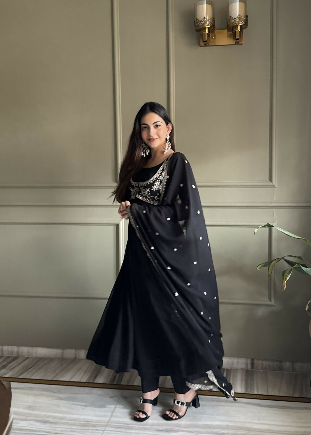 Teeya Creation Black Color Faux Georgette Heavy Embroidery Work Functional Wear Long Gown