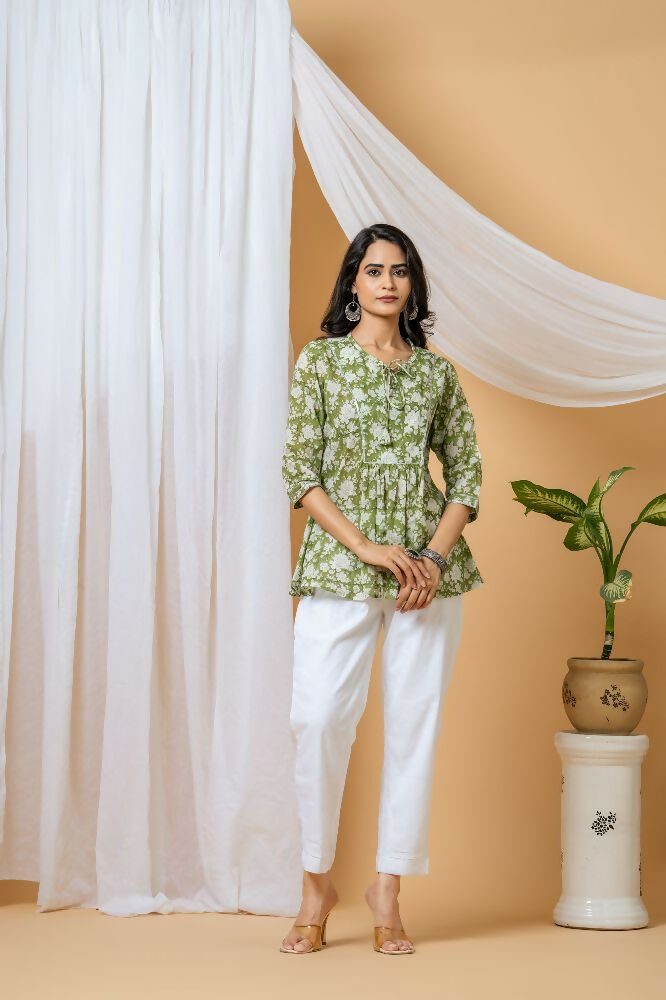 Joban Fashion Green Floral Hand Block Printed Cotton Co-Ord Set