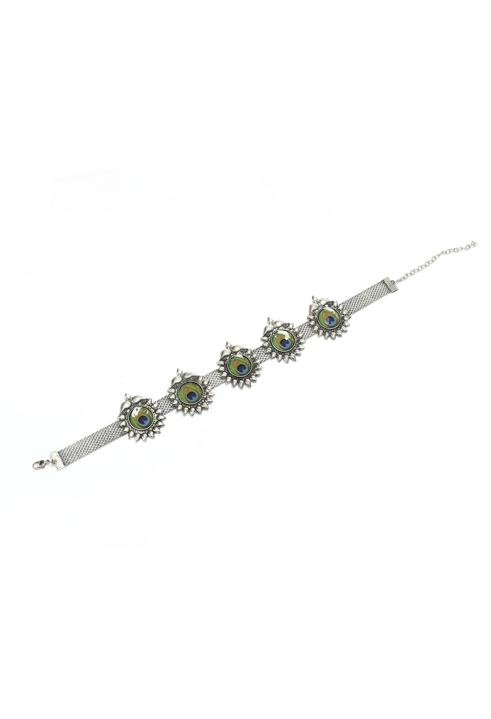 Mominos Fashion Johar Kamal Oxidised Silver-Plated Peacock Wings Work Necklace Handicraft