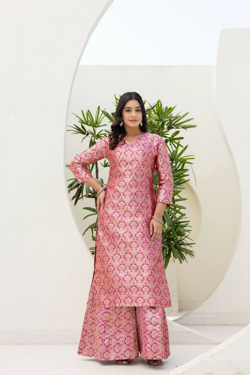 Teeya Creation Pink Viscose Jacquard Party Wear Designer Suit