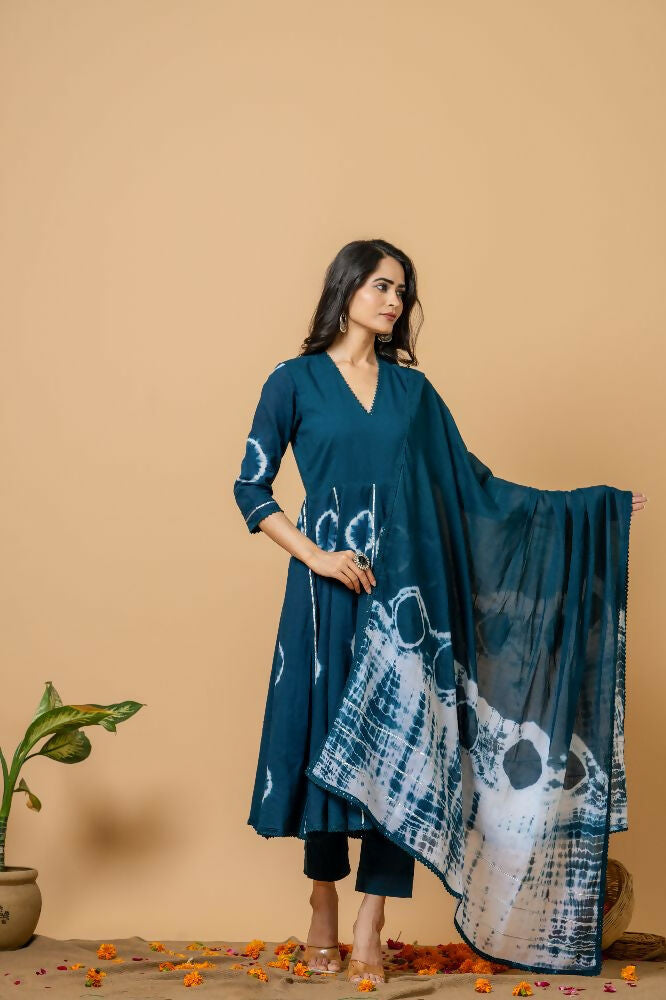 Joban Fashion Navy Blue Tie & Dye Cotton Suit Set