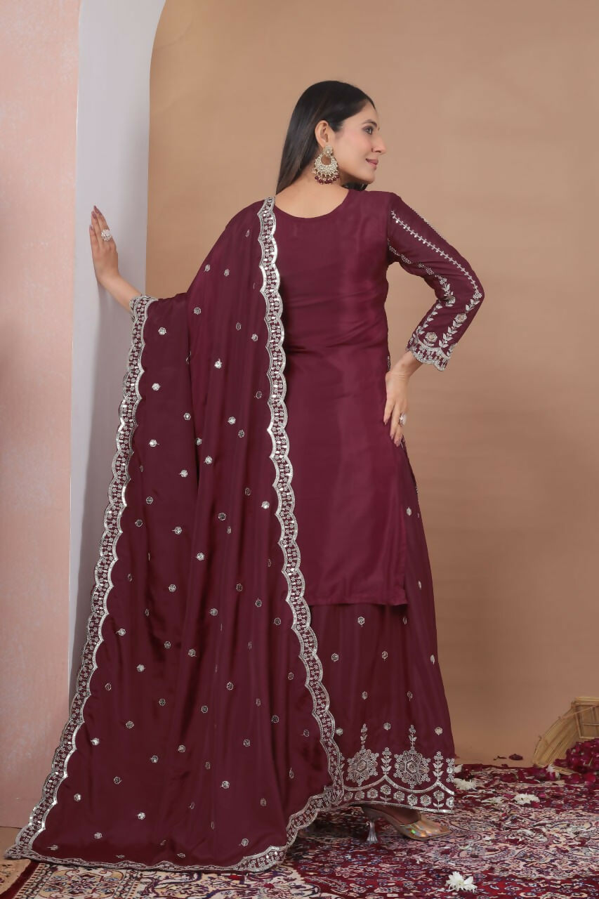 Teeya Creation Maroon Color Natural Crepe Silk Wedding Wear Trending Salwar Suit