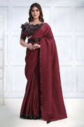 Maroon Crepe Silk Georgette Texture with Cord, Sequence Embroidered & Stone work Saree - Mohmanthan Majestica