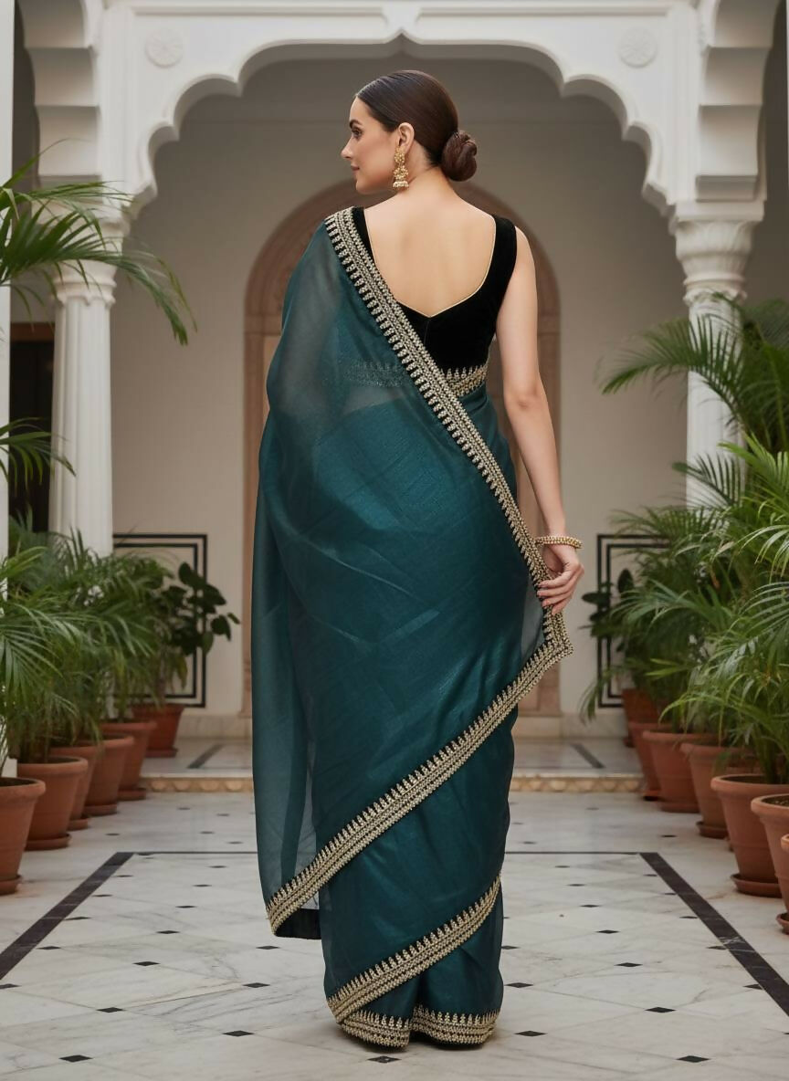 Joban Fashion Petrol Soft twill Net Party Wear Sarees