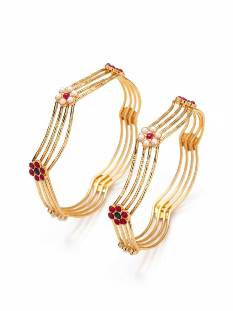 NVR Women Set of 2 Gold Plated Artificial Stone Bangle