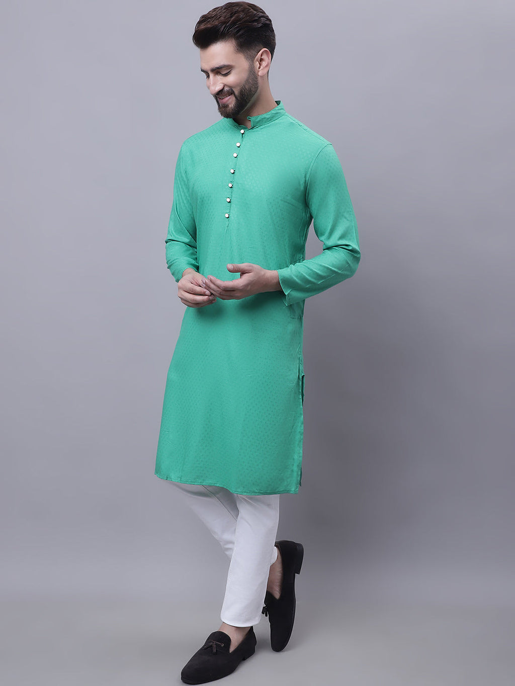 Even Apparels Green Kurta With Band Collar