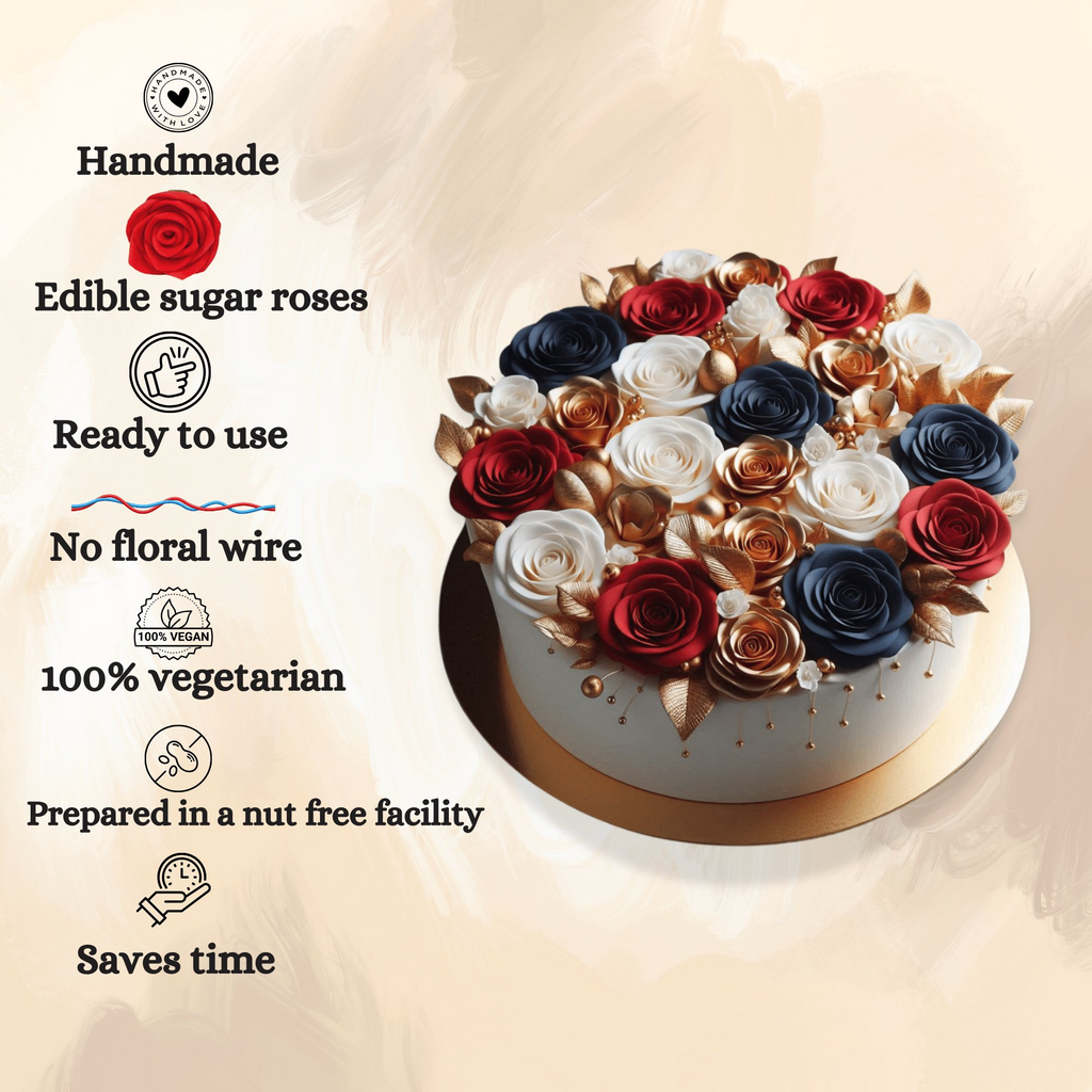 Confect Edible Sugar Roses Cake Toppers - Pack of 12 (03)
