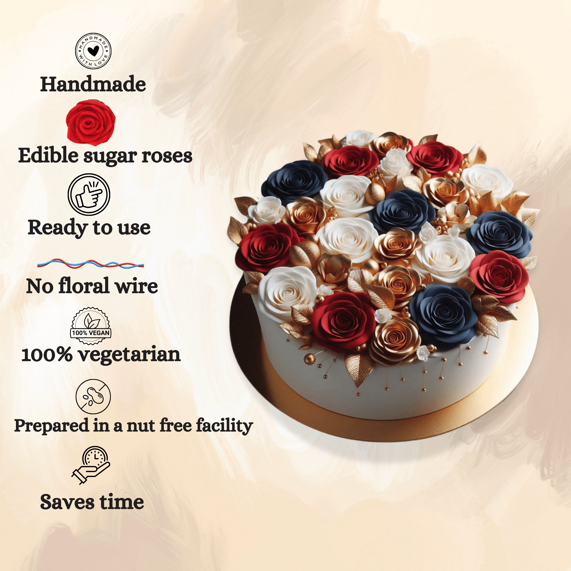 Confect Edible Sugar Roses Cake Toppers - Pack of 12 (03)