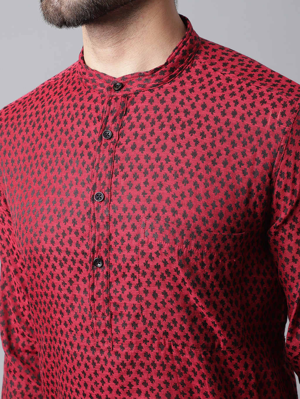 Even Apparels Maroon Solid Kurta With Band Collar
