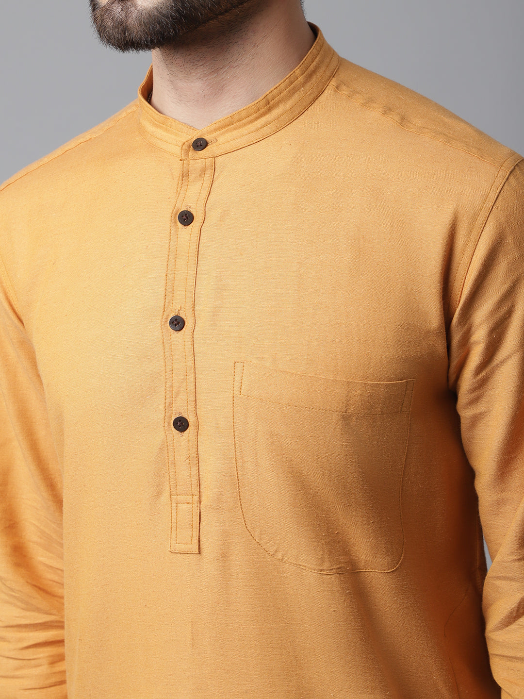 Even Apparels Yellow Solid Kurta With Band Collar