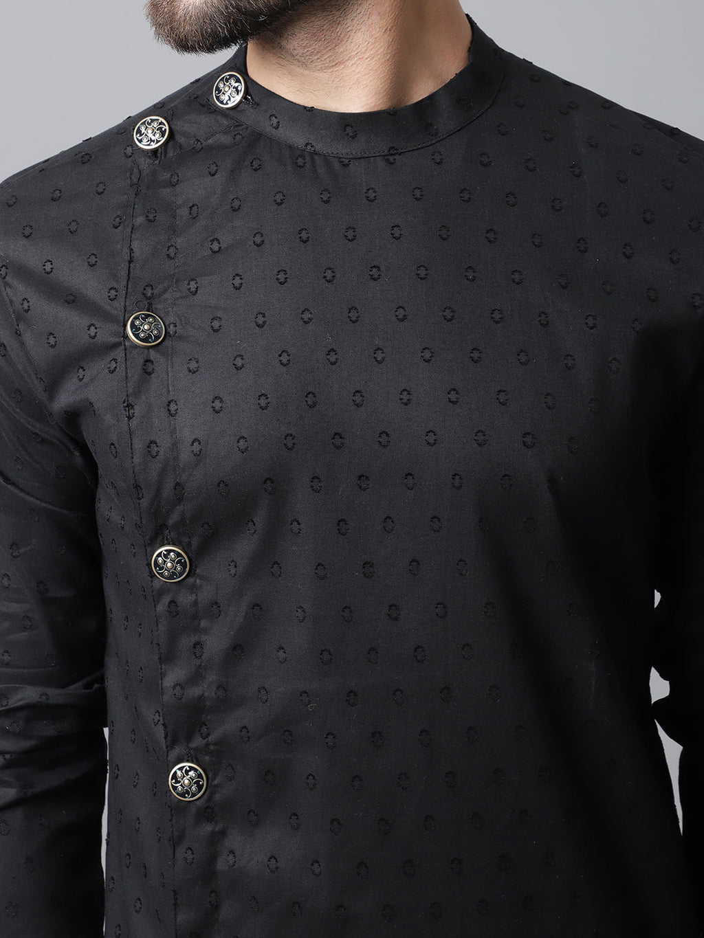 Even Apparels Black Pure Cotton Kurta With Band Collar