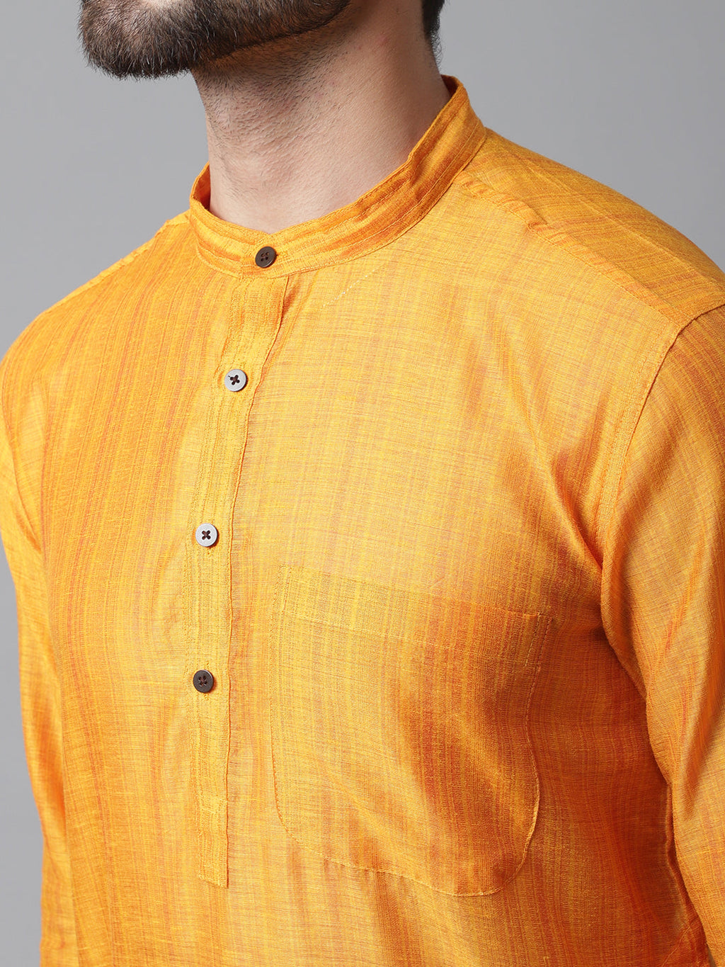 Even Apparels Yellow Check Kurta With Band Collar