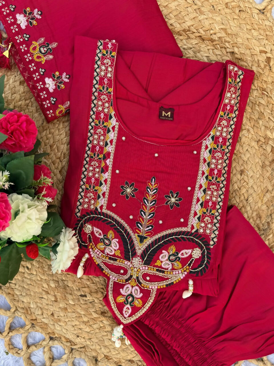 Lehenga Mart Designer Anarkali Suit With Kurta, Pant, Dupatta For Women-Pink