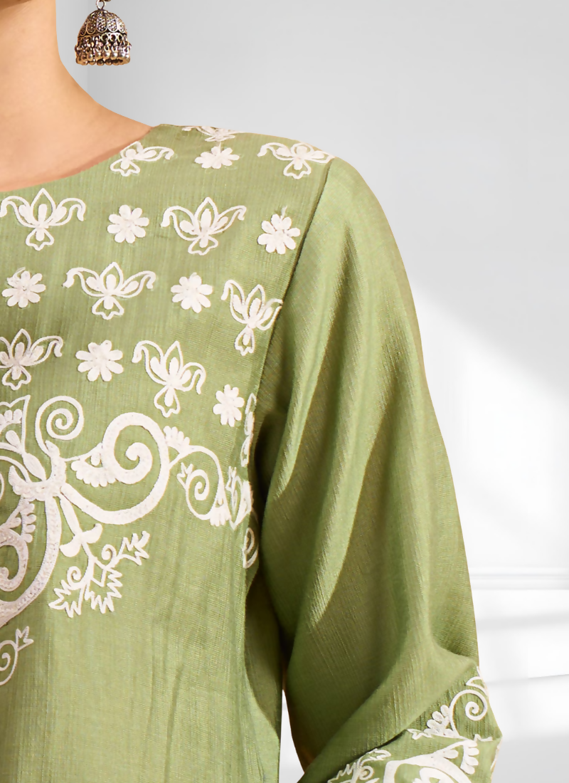 Joban Fashion Green Silk Embroidered Readymade Tunic