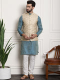 Sojanya Woven Design Mandarin Collar Kurta with Churidar & Nehru Jacket